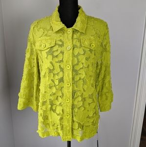 Westbound Lightweight Button down Top L Chartreuse